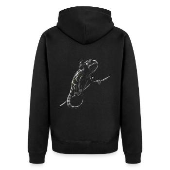 Chamäleon Motiv Tier Tierliebhaber Reptilien Echse - Unisex Premium Bio Zip Hoodie - Schwarz - Hinten - Nico (187cm)