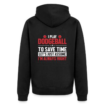 Völkerball: Nehmen wir an, ich bin ein richtiger Teamspieler. - Unisex Premium Bio Zip Hoodie - Schwarz - Hinten - Nico (187cm)