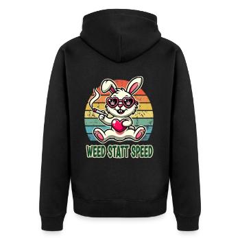 Weed instead of speed funny bunny with heart - Unisex Premium Organic Zip Hoodie - black - Back - Nico (187cm)