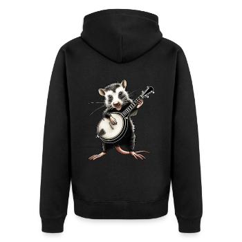 Opossum Possum Street Cat Bluegrass Banjo Spieler - Unisex Premium Bio Zip Hoodie - Schwarz - Hinten - Nico (187cm)