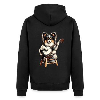 Papillon Hund Bluegrass Banjo Spieler - Unisex Premium Bio Zip Hoodie - Schwarz - Hinten - Nico (187cm)