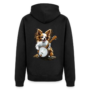 Papillon Dog Bluegrass Banjo Player - Unisex Premium Organic Zip Hoodie - black - Back - Nico (187cm)