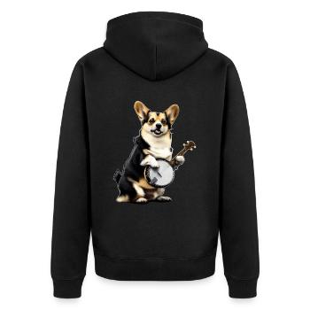 Pembroke Corgi Chien Joueur de Banjo Bluegrass - Veste à capuche bio Premium Unisexe - noir - Dos - Nico (187cm)
