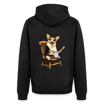 Pembroke Corgi Chien Joueur de Banjo Bluegrass - Veste à capuche bio Premium Unisexe - noir - Dos - Nico (187cm)