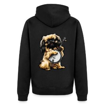 Pekingese Dog Bluegrass Banjo Player - Unisex Premium Organic Zip Hoodie - black - Back - Nico (187cm)