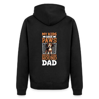 Jura Laufhund Papa - Unisex Premium Bio Zip Hoodie - Schwarz - Hinten - Nico (187cm)