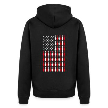 bowling american flag bowling - Unisex Premium Bio Zip Hoodie - Schwarz - Hinten - Nico (187cm)