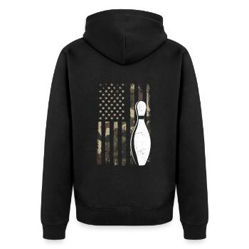bowling american flag bowling - Unisex Premium Bio Zip Hoodie - Schwarz - Hinten - Nico (187cm)