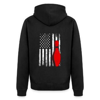 bowling american flag bowling - Unisex Premium Bio Zip Hoodie - Schwarz - Hinten - Nico (187cm)
