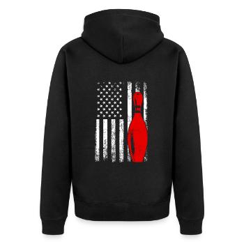 bowling american flag bowling - Unisex Premium Bio Zip Hoodie - Schwarz - Hinten - Nico (187cm)