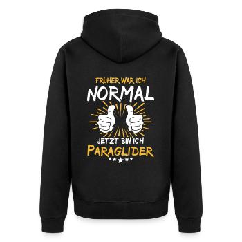 Paraglider Spruch - Unisex Premium Bio Zip Hoodie - Schwarz - Hinten - Nico (187cm)