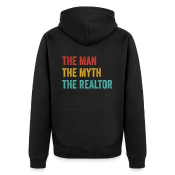 Immobilienmakler - Unisex Premium Bio Zip Hoodie - Schwarz - Hinten - Nico (187cm)