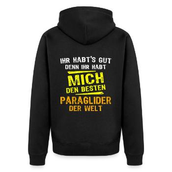 Paraglider Geschenk - Unisex Premium Bio Zip Hoodie - Schwarz - Hinten - Nico (187cm)