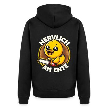 Stress Gestresst Nerven Arbeit Geschenk Spruch - Unisex Premium Bio Zip Hoodie - Schwarz - Hinten - Nico (187cm)