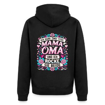 Geschenk Oma Baby Nachwuchs Mama Sprüche - Unisex Premium Bio Zip Hoodie - Schwarz - Hinten - Nico (187cm)