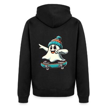 Skateboaring Dabbing Ghost Skateboard Dab - Unisex Premium Organic Zip Hoodie - black - Back - Nico (187cm)