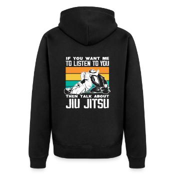 Si tu veux que j'écoute, parle de Jiu - Veste à capuche bio Premium Unisexe - noir - Dos - Nico (187cm)