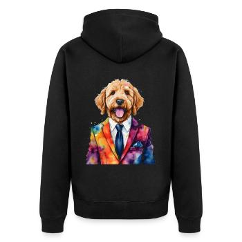 Goldendoodle Suit Dog Animal Design Print - Unisex Premium Organic Zip Hoodie - black - Back - Nico (187cm)