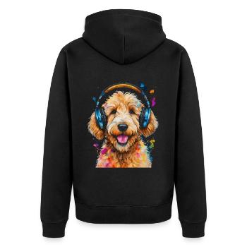 Goldendoodle Headphones Dog Animal Design Print - Unisex Premium Organic Zip Hoodie - black - Back - Nico (187cm)