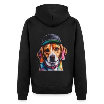 Beagle Snapback Cap Dog Funny Animal Design Print - Unisex Premium Organic Zip Hoodie - black - Back - Nico (187cm)