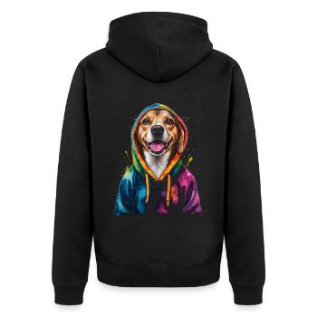Beagle Hoodie Dog Colorful Funny Animal Design Print - Unisex Premium Organic Zip Hoodie - black - Back - Nico (187cm)