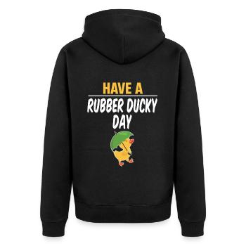 Have a rubber duck tag, funny - Unisex Premium Organic Zip Hoodie - black - Back - Nico (187cm)