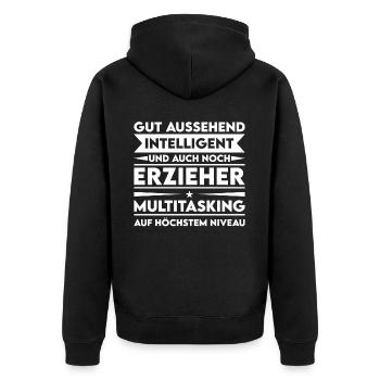 Good-looking, intelligent and educator - Unisex Premium Organic Zip Hoodie - black - Back - Nico (187cm)