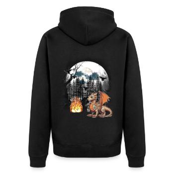 Drache Drachen Fabel Mittelalter Märchen Myth Wald - Unisex Premium Bio Zip Hoodie - Schwarz - Hinten - Nico (187cm)