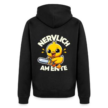 Stress Gestresst Nerven Arbeit Geschenk Spruch - Unisex Premium Bio Zip Hoodie - Schwarz - Hinten - Nico (187cm)