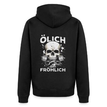 Oily but cheerful – For the true mechanics - Unisex Premium Organic Zip Hoodie - black - Back - Nico (187cm)