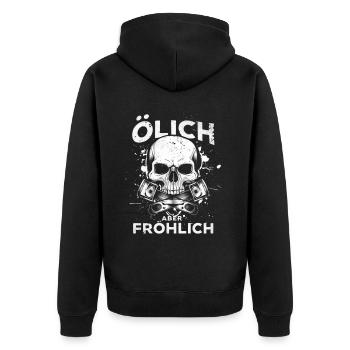 Oily but cheerful – For the true mechanics - Unisex Premium Organic Zip Hoodie - black - Back - Nico (187cm)