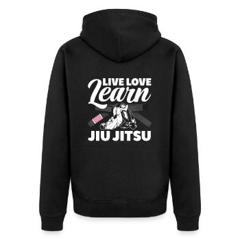 Live Love Learn Jiu Jitsu - Unisex Premium Organic Zip Hoodie - black - Back - Nico (187cm)