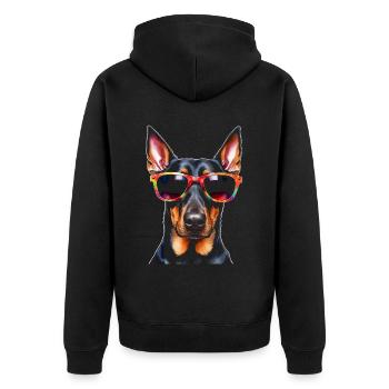 Dobermann Sonnenbrille Hund Lustig Design Print - Unisex Premium Bio Zip Hoodie - Schwarz - Hinten - Nico (187cm)