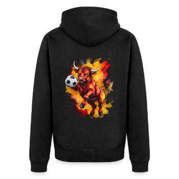 Bull Football Colorful Spain Animal Design Print - Unisex Premium Organic Zip Hoodie - black - Back - Nico (187cm)