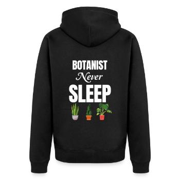 Botanist Never Sleeps, Funnier - Unisex Premium Organic Zip Hoodie - black - Back - Nico (187cm)