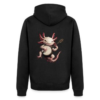 Axolotl-Amphibie Bluegrass-Banjo-Spieler - Unisex Premium Bio Zip Hoodie - Schwarz - Hinten - Nico (187cm)