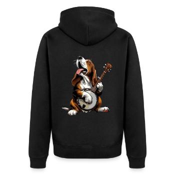 Basset Hound Chien Joueur de Banjo Bluegrass - Veste à capuche bio Premium Unisexe - noir - Dos - Nico (187cm)