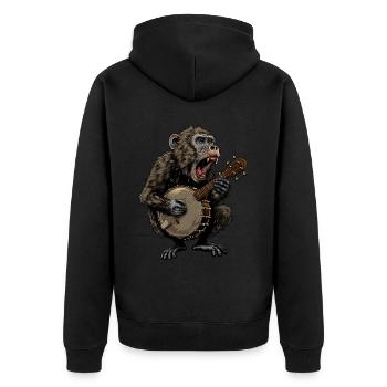 Baboon Monkey Bluegrass Banjo Player - Unisex Premium Organic Zip Hoodie - black - Back - Nico (187cm)