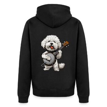 Bichon frisé chien joueur de banjo bluegrass - Veste à capuche bio Premium Unisexe - noir - Dos - Nico (187cm)