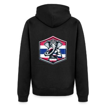 Lustiges Muay Thai Boxen Elefantenboxen - Unisex Premium Bio Zip Hoodie - Schwarz - Hinten - Nico (187cm)