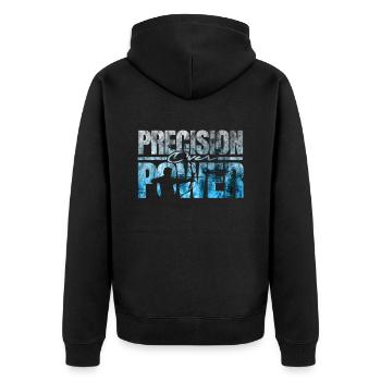 Bogenschießen Bogenschütze Precision over power - Unisex Premium Bio Zip Hoodie - Schwarz - Hinten - Nico (187cm)