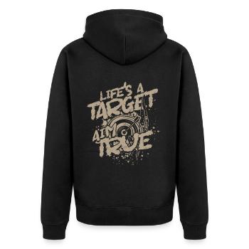 Archery Life's a target aim true - Unisex Premium Organic Zip Hoodie - black - Back - Nico (187cm)