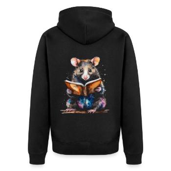 Opossum Reading Colorful Animal Design Print - Unisex Premium Organic Zip Hoodie - black - Back - Nico (187cm)