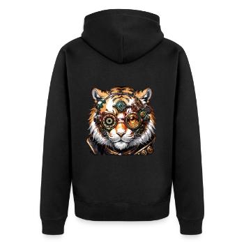 Steampunk Tiger Geschenk Kinder Tiger - Unisex Premium Bio Zip Hoodie - Schwarz - Hinten - Nico (187cm)
