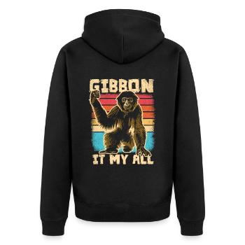 Gibbon - Lustiger Spruch - Unisex Premium Bio Zip Hoodie - Schwarz - Hinten - Nico (187cm)