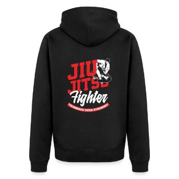 Jiu Jitsu Fighter Technique Over Strength - Unisex Premium Organic Zip Hoodie - black - Back - Nico (187cm)