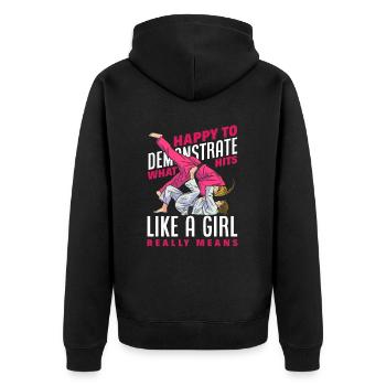 Heureux de démontrer ce qui frappe vraiment une fille - Veste à capuche bio Premium Unisexe - noir - Dos - Nico (187cm)