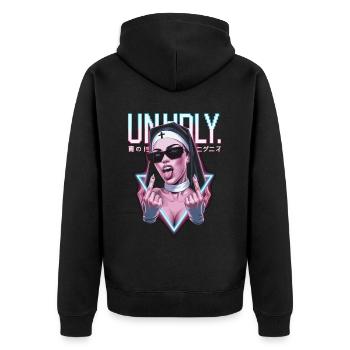 Provocative and expressive – rebellious fashion - Unisex Premium Organic Zip Hoodie - black - Back - Nico (187cm)