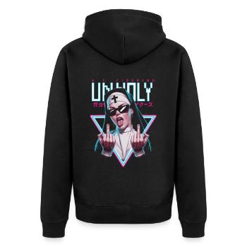 Provocative and expressive – rebellious fashion - Unisex Premium Organic Zip Hoodie - black - Back - Nico (187cm)