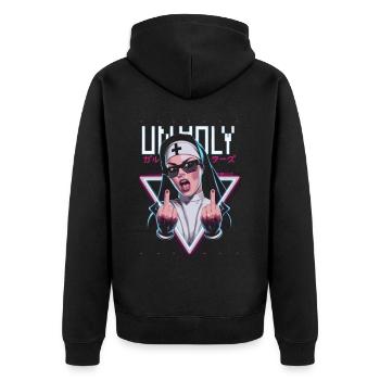Provocative and expressive – rebellious fashion - Unisex Premium Organic Zip Hoodie - black - Back - Nico (187cm)